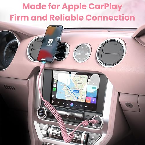 Miniatura 9 de Cable Lightning en espiral, 2 unidades, 3 pies, cable iPhone para automóvil, Apple CarPlay certificado MFi, carga corta USB a Lightning compatible