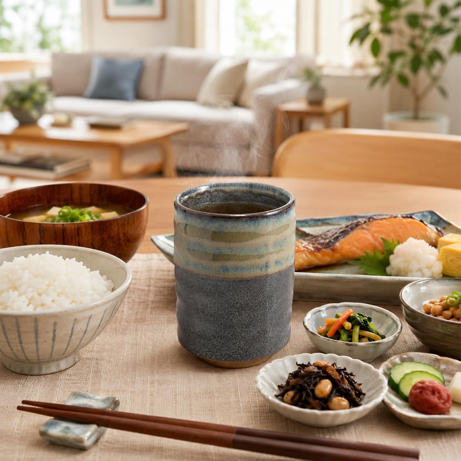 Mino Ware Japanese Yunomi Tea Cup 12.5 fl oz | Handmade Ceramic Cup for Green Tea, Coffee, or Everyday Use | Traditional Pottery from Japan | Dishwasher and Microwave Safe (Blue line)