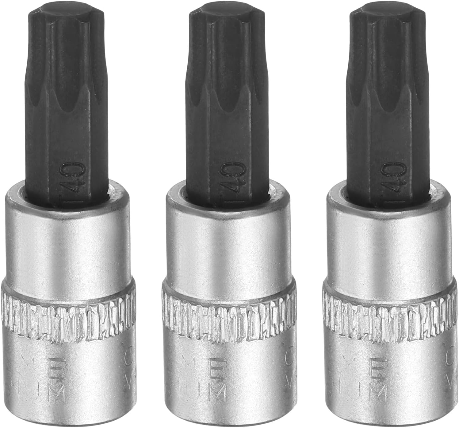 HARFINGTON 3pcs T4 Torx Bit Socket 1/4" Square Drive Star 6 Point Extension Impact Bit Power Nut Driver Set S2 & CR-V Steel Socket Ratchet Wrench Bits, Silver Black