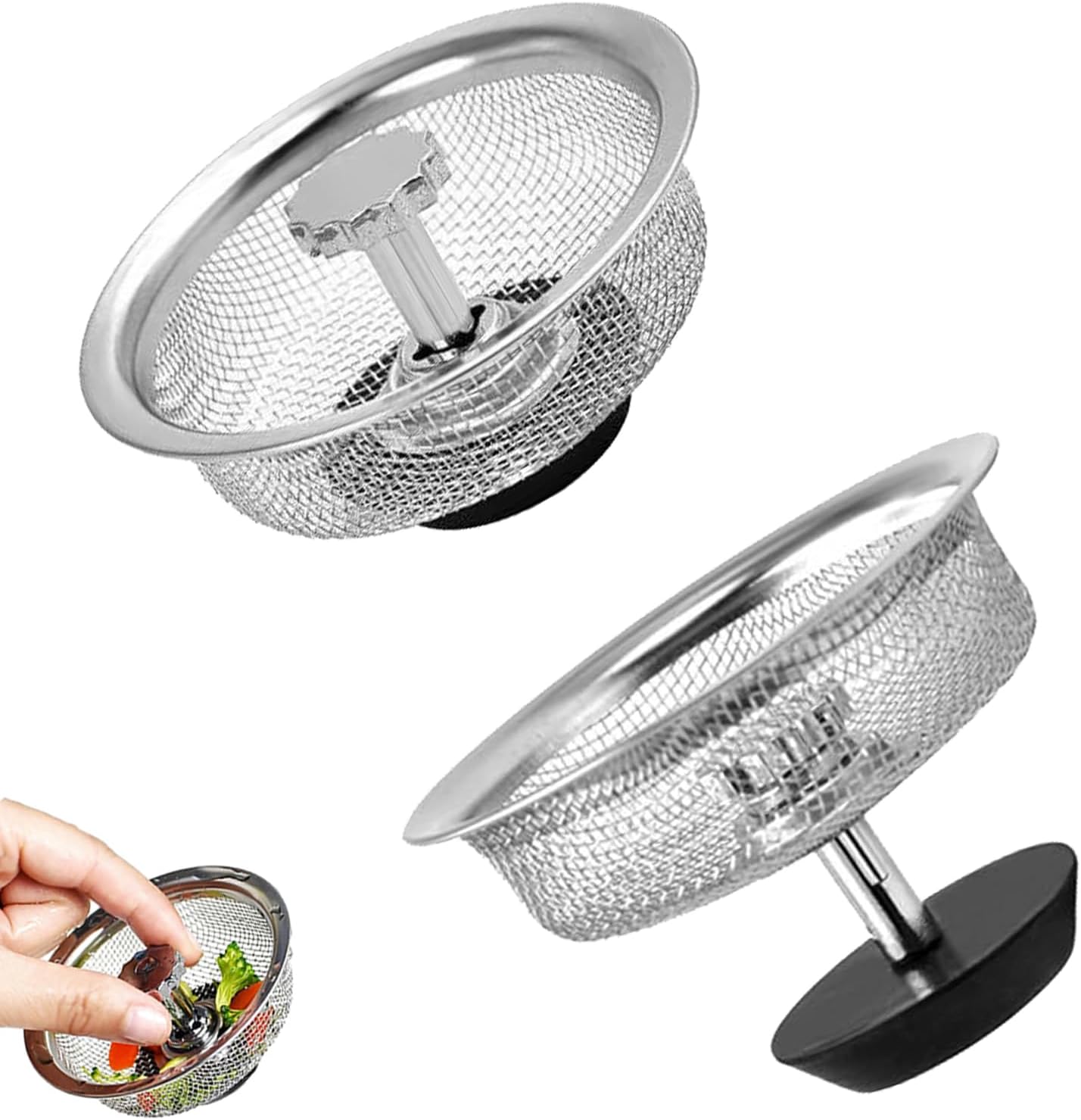 Stainless Steel Kitchen Sink Strainer & Drain Basket Set - Effective Sink Stopper for Clean Drainage - 2 Pack Sink Strainers for Efficient Kitchen Maintenance