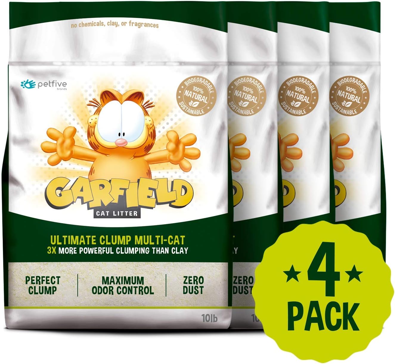 Garfield Cat Litter All Natural, Fast Clumping, Perfect for Multi-Cat Homes, Tiny Grains, 40 lb