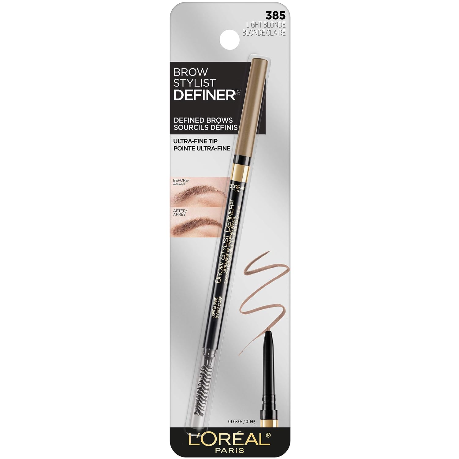 L'Oréal Paris Makeup Brow Definer Waterproof Eyebrow Pencil, Ultra-Fine Mechanical Pencil, Draws Tiny Brow Hairs and Fills in Sparse Areas and Gaps, Light Blonde, 0.003 Ounce (Pack of 1)