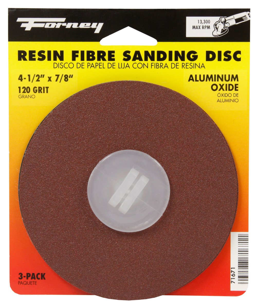 Forney 71671 Sanding Discs, Aluminum Oxide with 7/8-Inch Arbor, 4-1/2-Inch, 120-Grit, 3-Pack