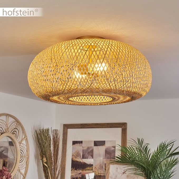 hofstein Plafondlamp Bauro, moderne plafondlamp van metaal/bamboe in goud/natuur, lamp in boho-design met lichteffect, ø50 cm, 2 lampen, 2 x E27, zonder gloeilamp photo 2
