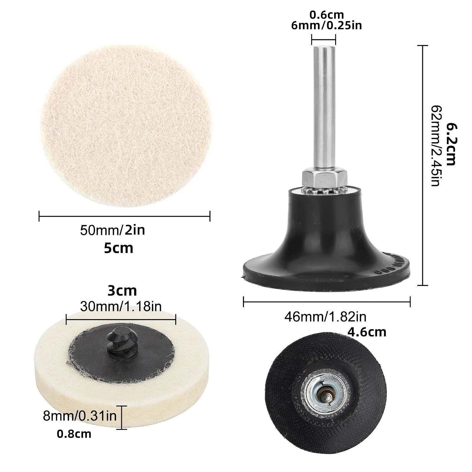 30pcs Compressed Wool Disc Polishing Buffing Pads with 1/4in Shank Sanding Wheels Holder Accessory