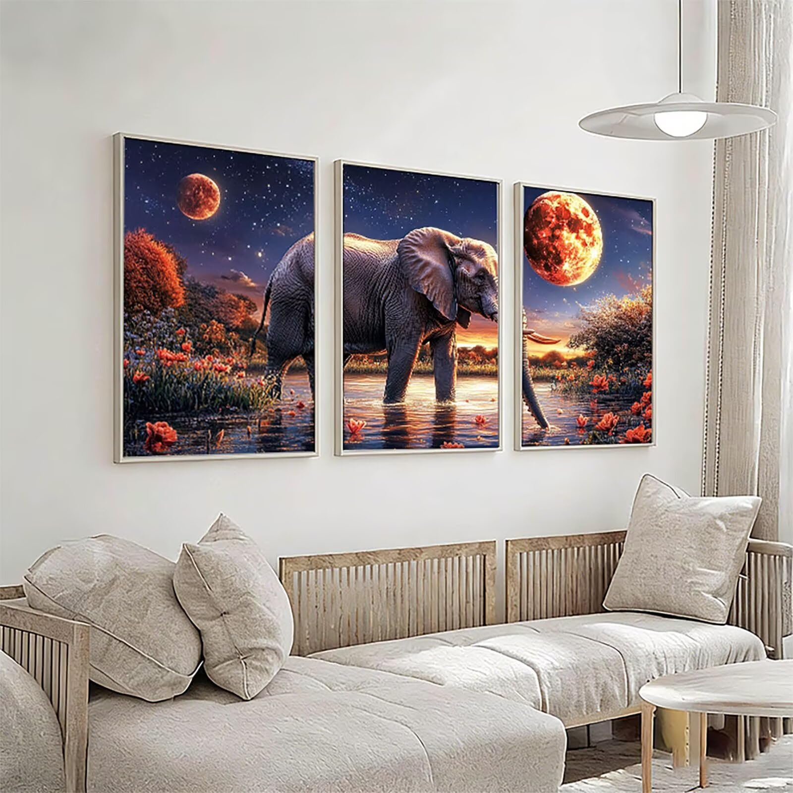 Diamond Painting 3-częściowy zestaw do malowania diamentami, gwiaździste niebo, diament, słoń, prostokątne, kryształowe, dla dorosłych, mozaika, zestaw do majsterkowania, kreatywny zestaw akcesoriów