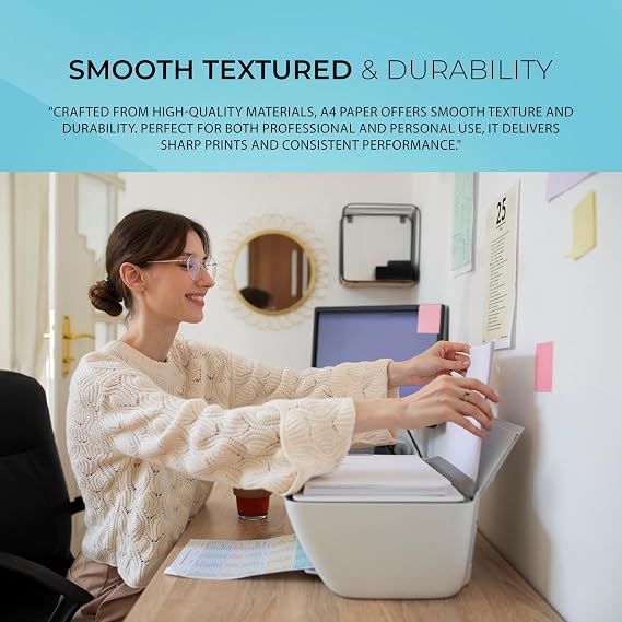 A4 Printer Paper - 500 Sheets, White A4 Paper, Compatible with Inkjet, Laser Printers & Copiers, Multipurpose, Ideal for Home and Office Printing (1 Reams)