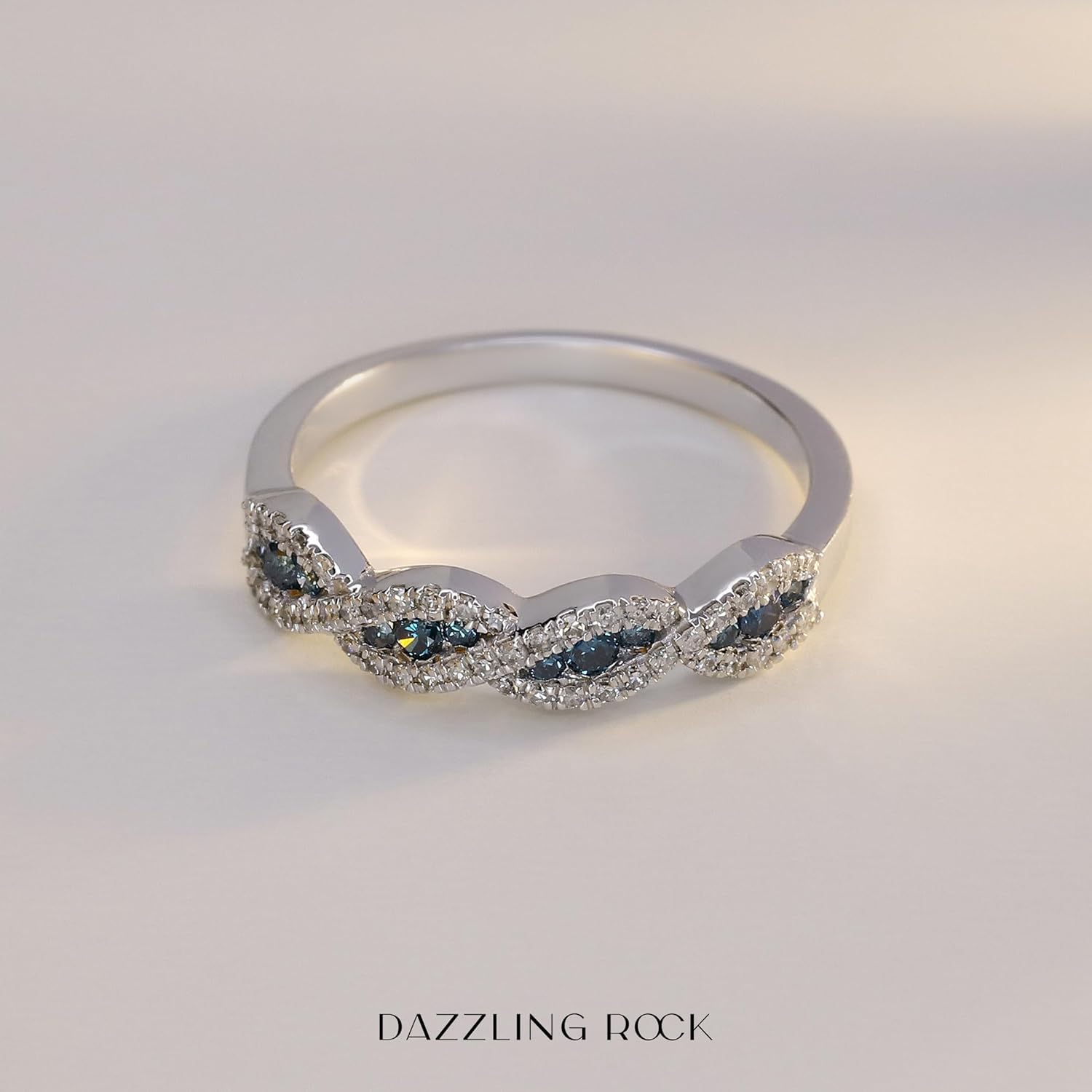 Dazzlingrock Collection 0.35 Cttw 10K Solid Gold Round Blue & White Diamond Bridal Stackable Wedding Band 1/ - Image 3