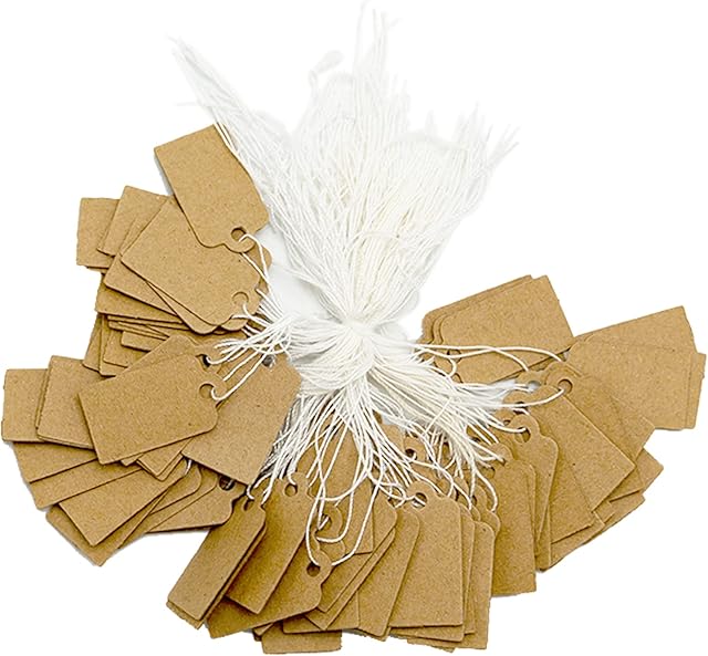 200 Pieces Jewelry Price Tags, (26 x 15 mm) White Strung Tags Paper Marking Tags Hang Tags Clothing Display Tag Price Labels with String