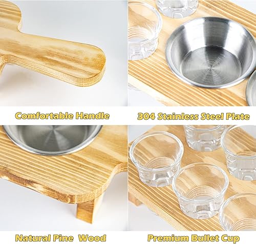 Miniatura 3 de Bandeja para servir vasos de chupito de tequila con juego de 6 vasos de chupito, soporte de madera único para beber, servir, exhibir y almacenar