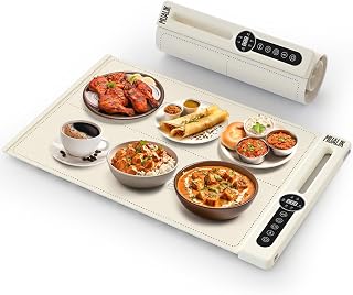 MUALIK Warming Mat for Food, Roll-UP Fast Heating Silicone with 6 Level Temperature, 2 Zone and 3 Pad Parallel Expansion, Automatic On-Off Timer Setting