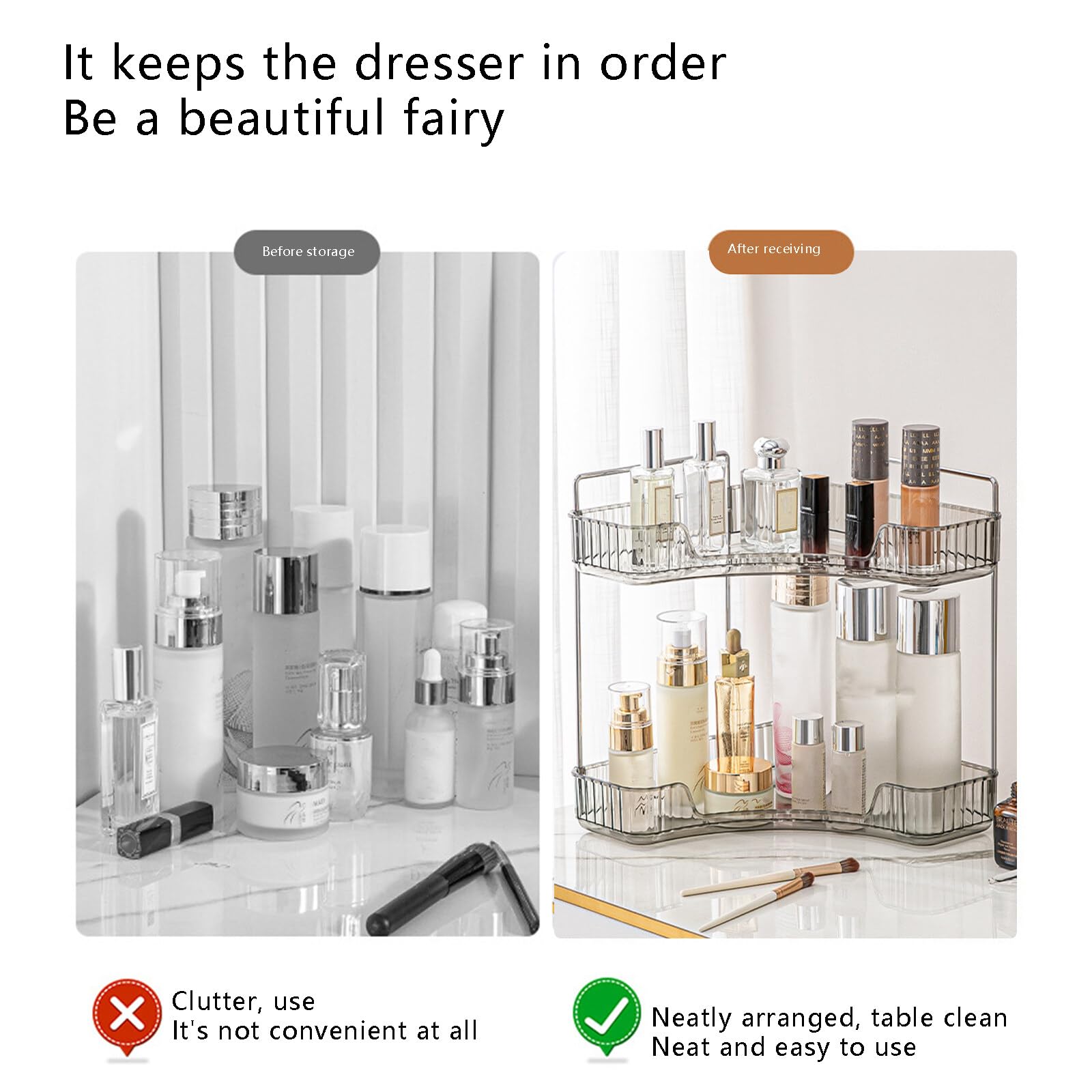 Badkamer opbergorganizer aanrecht 2-laags: acryl parfumlade make-up organizer kruidenrek opbergplank voor badkamer, keuken, woonkamer, slaapkamer, kaptafel - Beelee