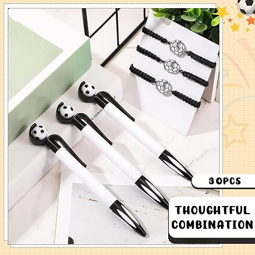 Miniatura 11 de Sabary Juego de 30 recuerdos de fiesta temática deportiva, 15 bolígrafos de fútbol, 15 pulseras temáticas de fútbol, bolígrafos de bolígrafo