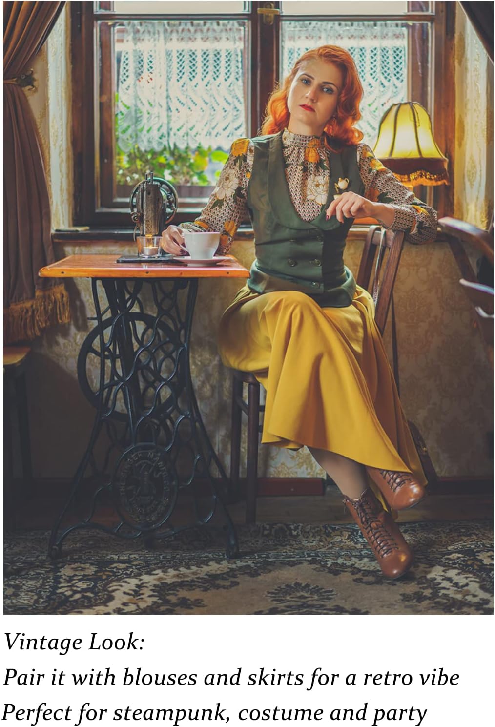 Belle Poque Women Double Breasted Waistcoat Vintage Lapel Collar Vest Coat with 2 Pockets - Image 5