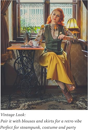 Miniatura 5 de Belle Poque Chaleco de doble botonadura para mujer, chaleco vintage con cuello de solapa y 2 bolsillos