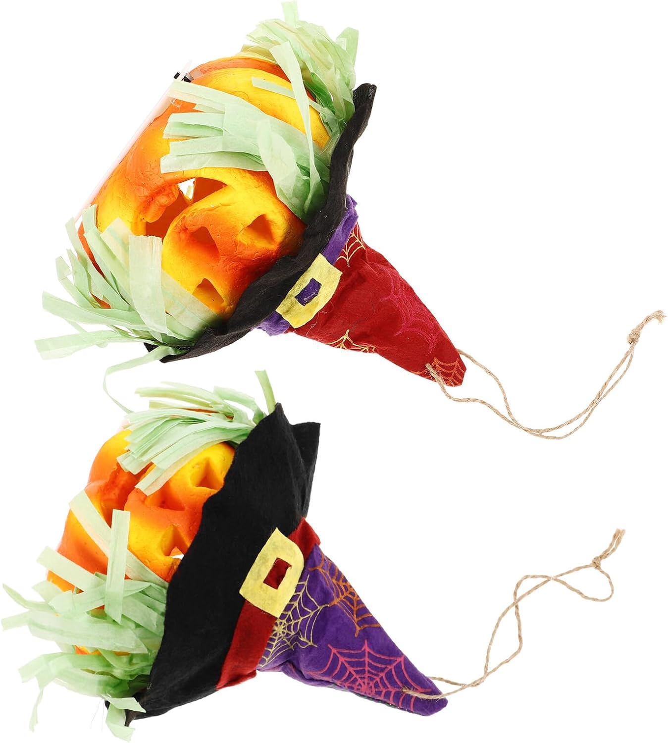 2pcs Halloween Foam Pumpkin Hanging Lights, Battery Operated Decorative Lanterns with Hollow Design for Indoor Outdoor Halloween Party and Haunted Room Decor