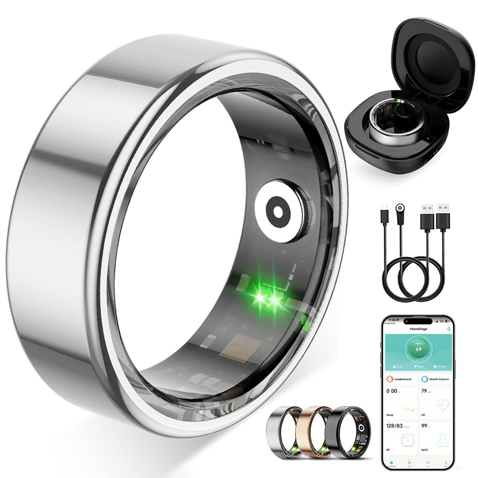 ZBNMY Smart Ring für Damen Herren, Fitness Tracking Ring mit Herzfrequenz, Schlafüberwachung, Schrittzählung für iOS und Android, Keine Abonnementgebühr, IP68 wasserdicht (Silber, 7)