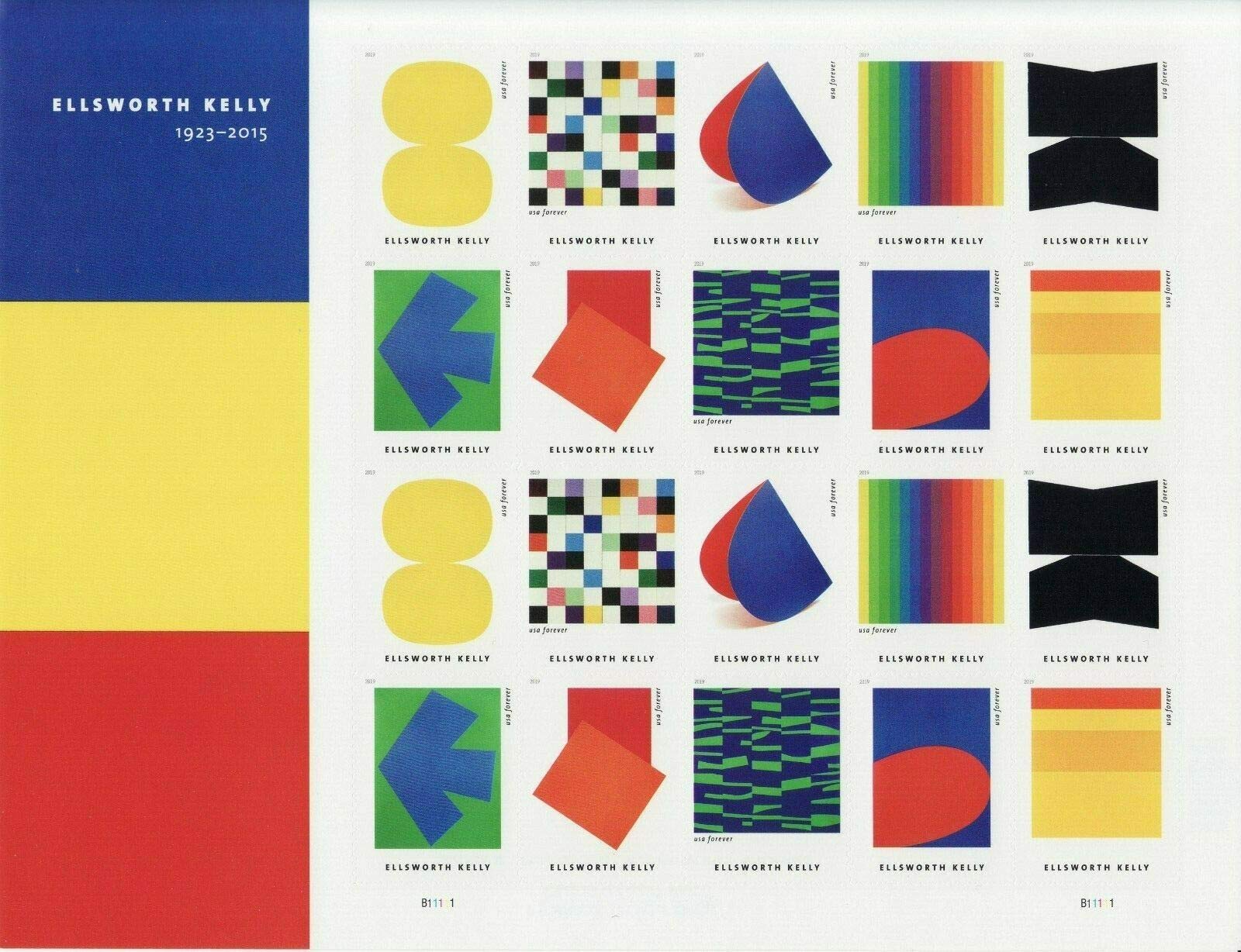 United States Postal Service Ellsworth Kelly Artist Pane of 20 US First Class Forever Postage Stamps Scott 5391a (20 Stamps)