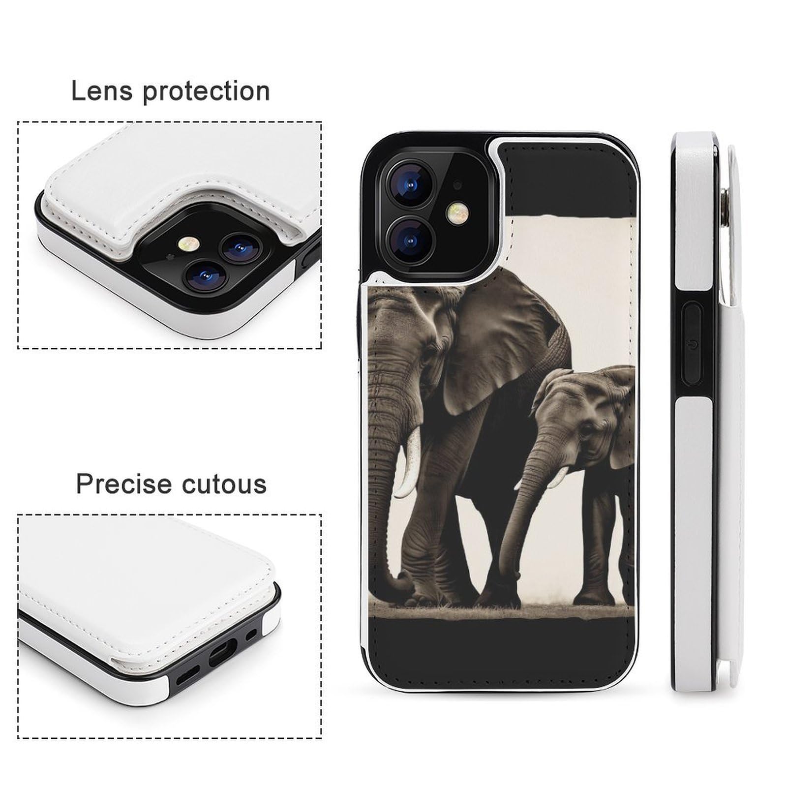 Funda tipo cartera para iPhone 12 Mini, diseño de elefante viejo y elefante joven, funda de piel con ranuras para tarjetas