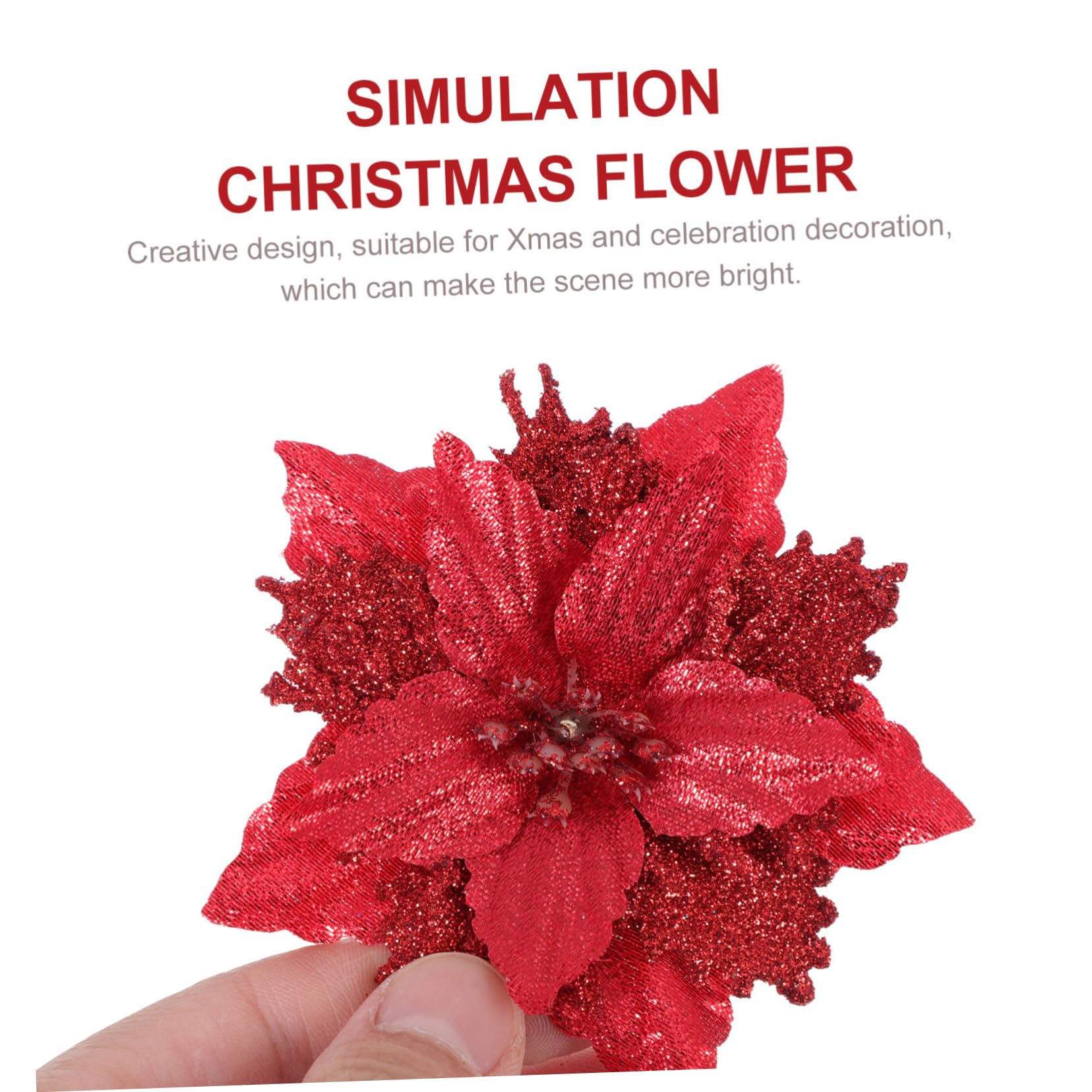 48 Piezas de Flores de Navidad árbol de Navidad Poinsettia con Purpurina navideña, Flores de Navidad con Purpurina, Corona de Navidad con Purpurina Artificial en Polvo, cártamo