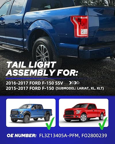 Miniatura 9 de AUTOONE F150 - Conjunto de luces traseras de repuesto para Ford F-150 SSVFord F-150 SSV 2015 2016 2017 Ford F-150 Lariat, XL, XLT, lado del
