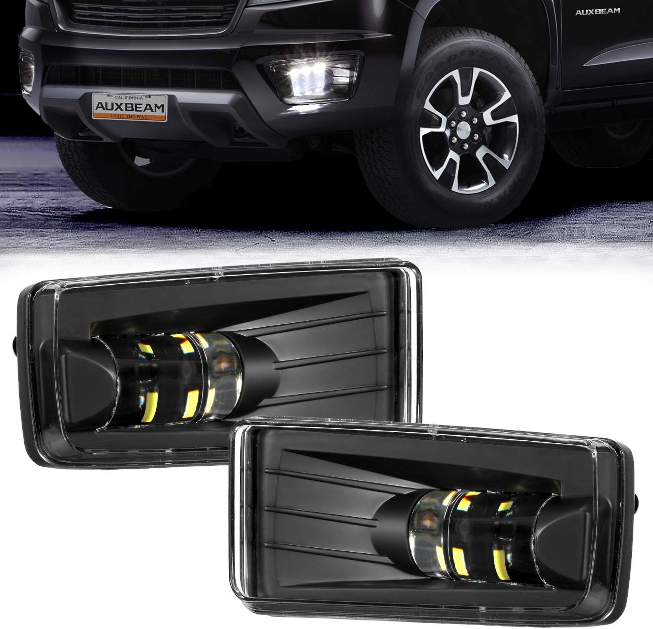 Auxbeam LED Fog Lights DOT Approved for Chevy Silverado 2007-2016 Avalanche 2007-2015 Suburban 2007-2017 Tahoe 2007-2017 GMC Yukon 15-16 Pickup Truck Bumper Driving Fog Lamps, 1 Pair, Black