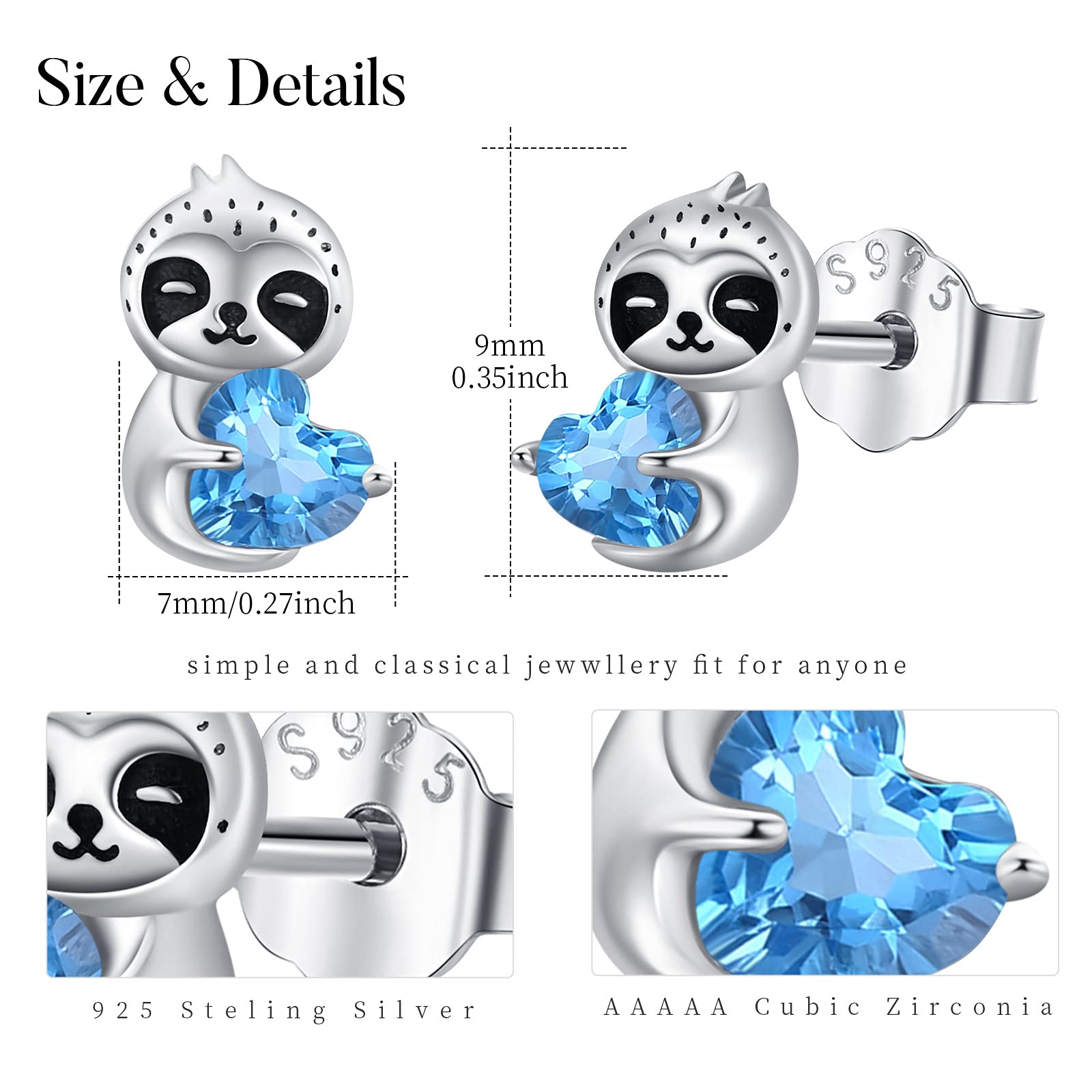 REDSUN Orecchini a perno in argento Sterling 925 a forma di bradipo, polpo, delfino, tartaruga, gatto, a forma di cuore, con cristalli, per ragazze, simpatici animali, gioielli regalo per donne
