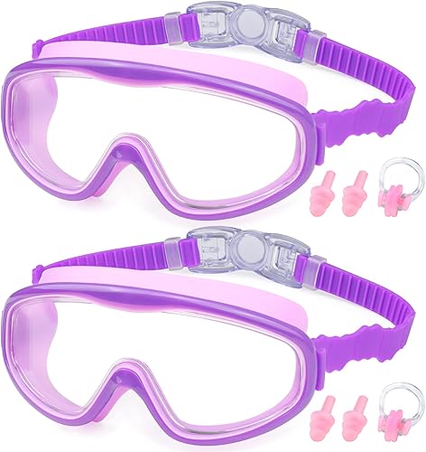 Miniatura 18 de KAILIMENG Gafas de natación para niños, paquete de 2 gafas de natación para edades de 3 a 15 años, antivaho y anti-rayos UV Cear de visión amplia