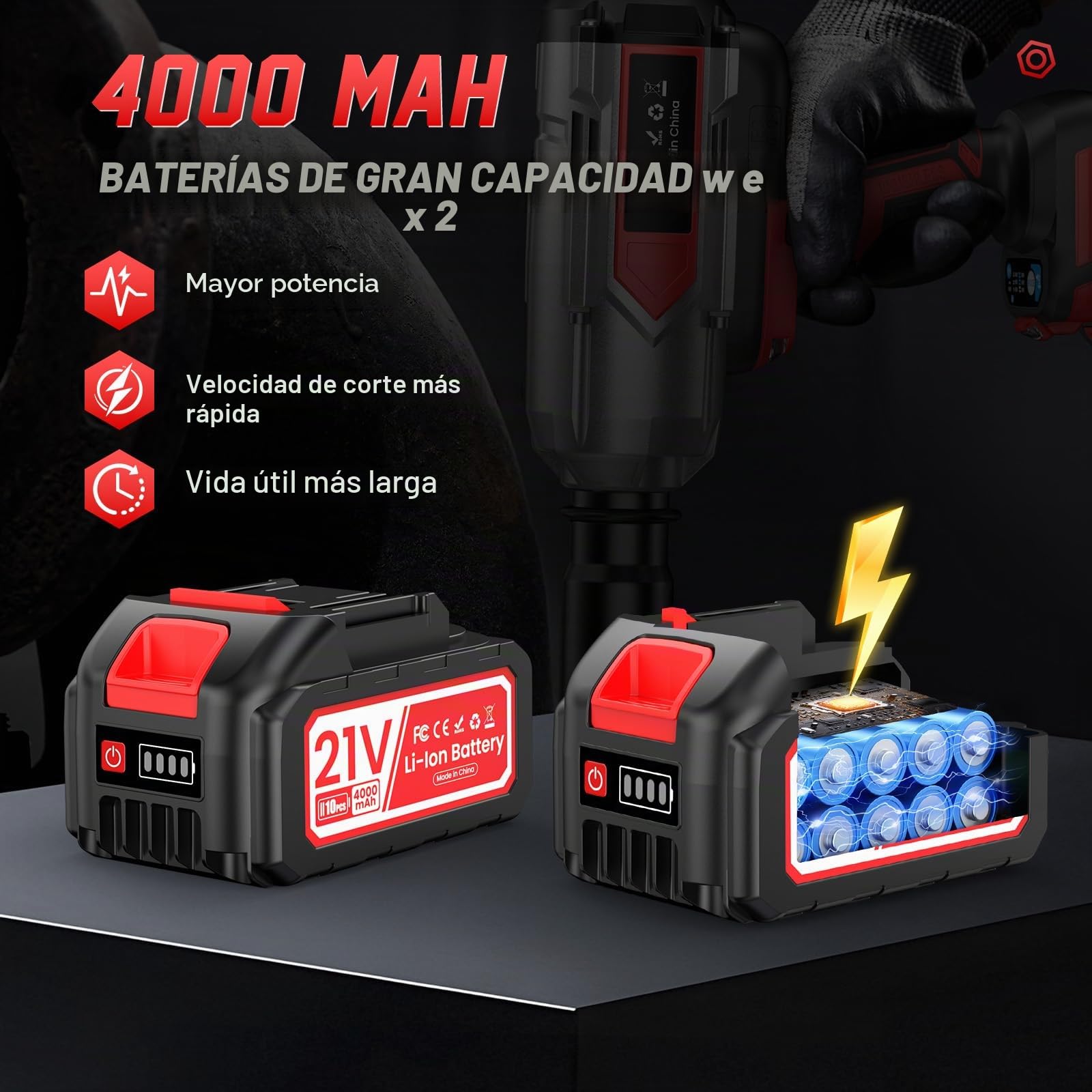 Llave De Impacto Inalámbrica De 1200 Nm, Equipada Con 2 Baterías De 4000 Mah, 5 Llaves De Vaso, 1 Adaptador De 1/2 Pulgada a 3/4 Pulgada, Ideal Para Uso En Automóviles, Camiones y El Hogar.