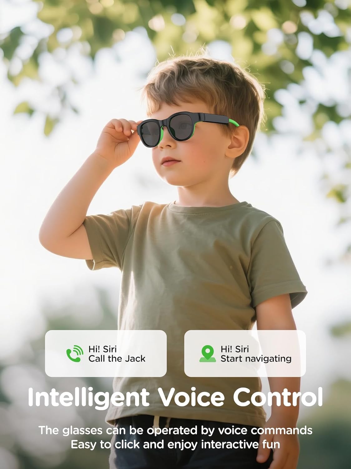 Kids Smart Glasses: UV400 Blue Light Glasses - Built-in Mic & Open Ear Bluetooth Speakers - 7-color RGB Light Strip - Voice & Touch Control - Works with iOS/Android for Kids 6-12 Gifts