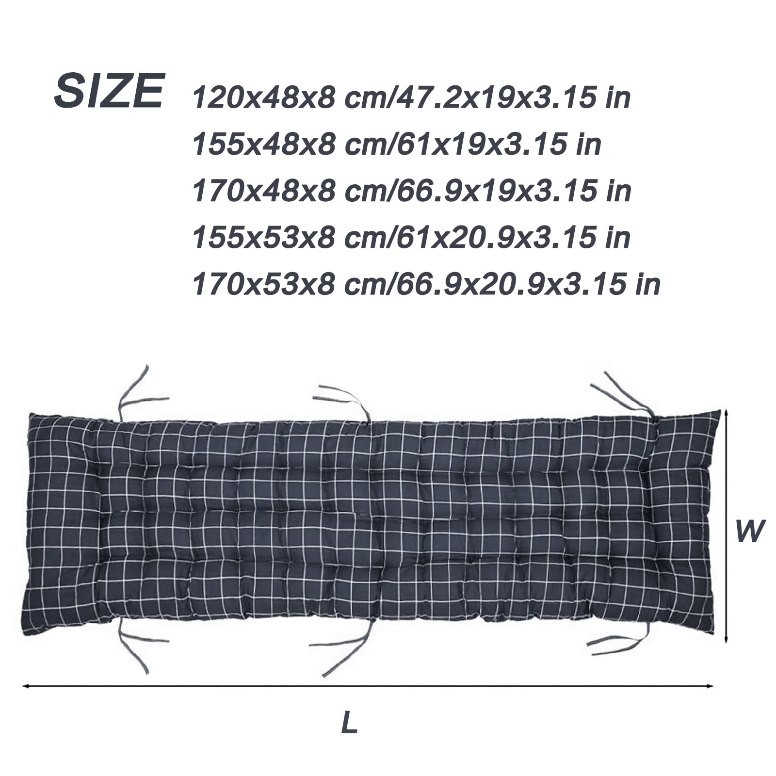 Cuscino Imbottito per Sdraio Universale, Cuscino Sdraio Antiscivolo, Materasso da Giardino Pieghevole, Ricambio Cuscino Ideale per Sdraio da Giardino,Blu,170x48x8cm