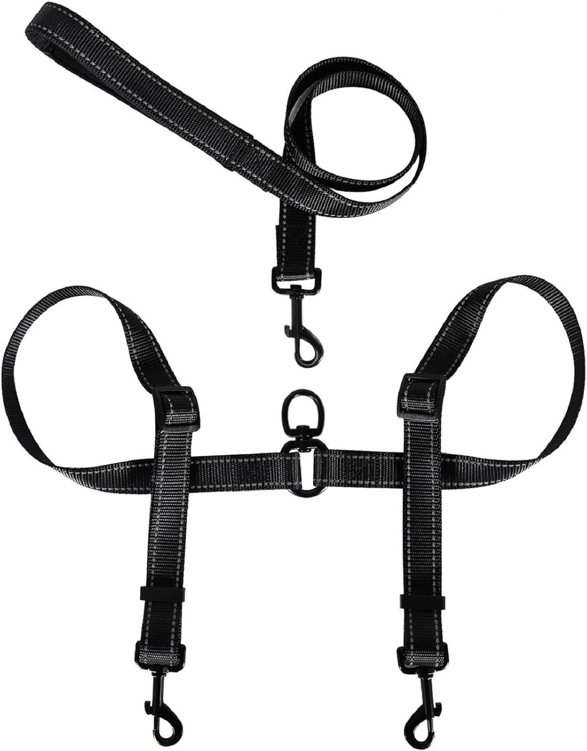 Hundeleine 2m Doppelleine Verstellbar - Händefreie Trainingsleine Mit 360° Haken