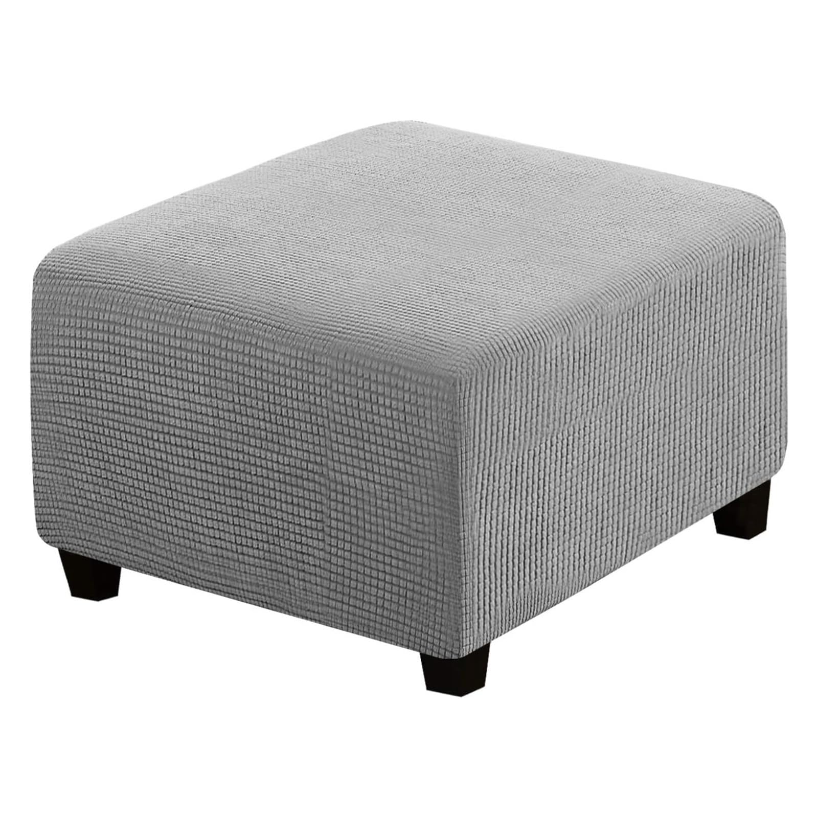 LJWDYS 4 Sizes Square Footstool Cover, Super Soft Stretch Ottoman Pouffe Slipcovers (Color : LightGray, Size : Large)