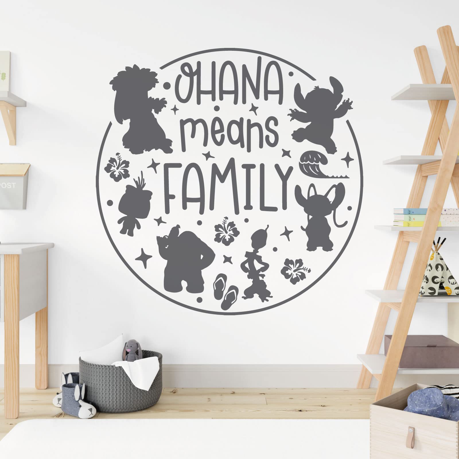 Ohana Means Family - Lilo and Stitch - Children Decal Wall Sticker [Large] [Dark Grey]