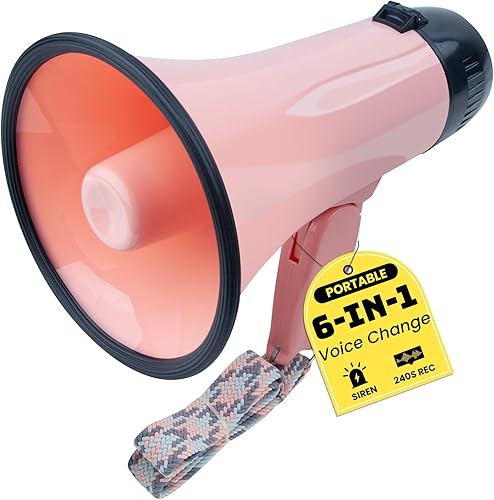 Vista 27 de MyMealivos Megáfono Bullhorn de 20W, Sirena Integrada y Grabación de 240s, Megáfono Portátil de 5.4"×8.6" con Control de Volumen Cubre Hasta 300+