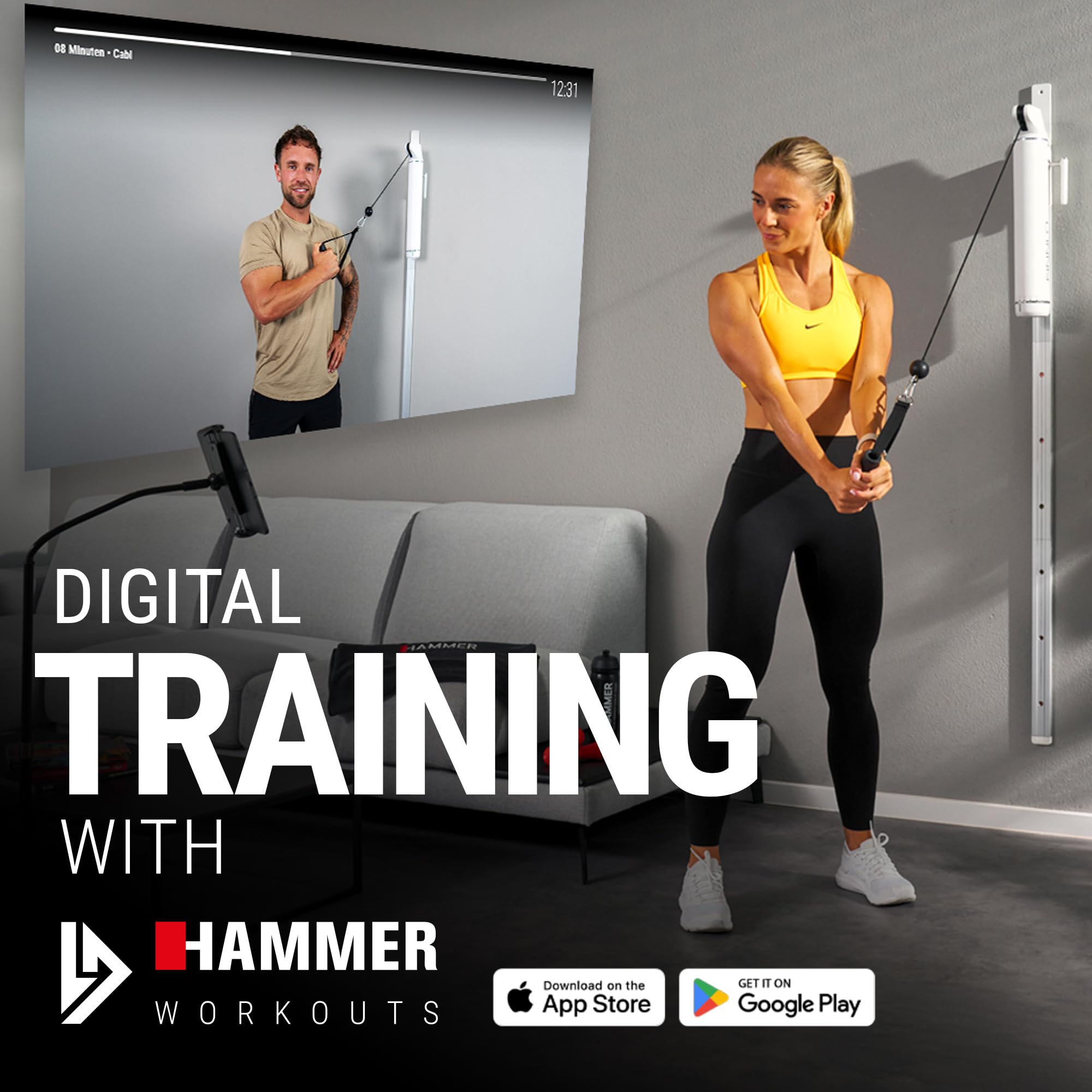 HAMMER Kraftstation Finnlo CablePull, Kabelzugstation, Kabelzug Trainer | Karfttraining Zuhause, 6 Widerstandsstufen, 146 cm Profi-Seilzuglänge, Seilzug 180° Grad drehbar, 9-fach höhenverstellbar