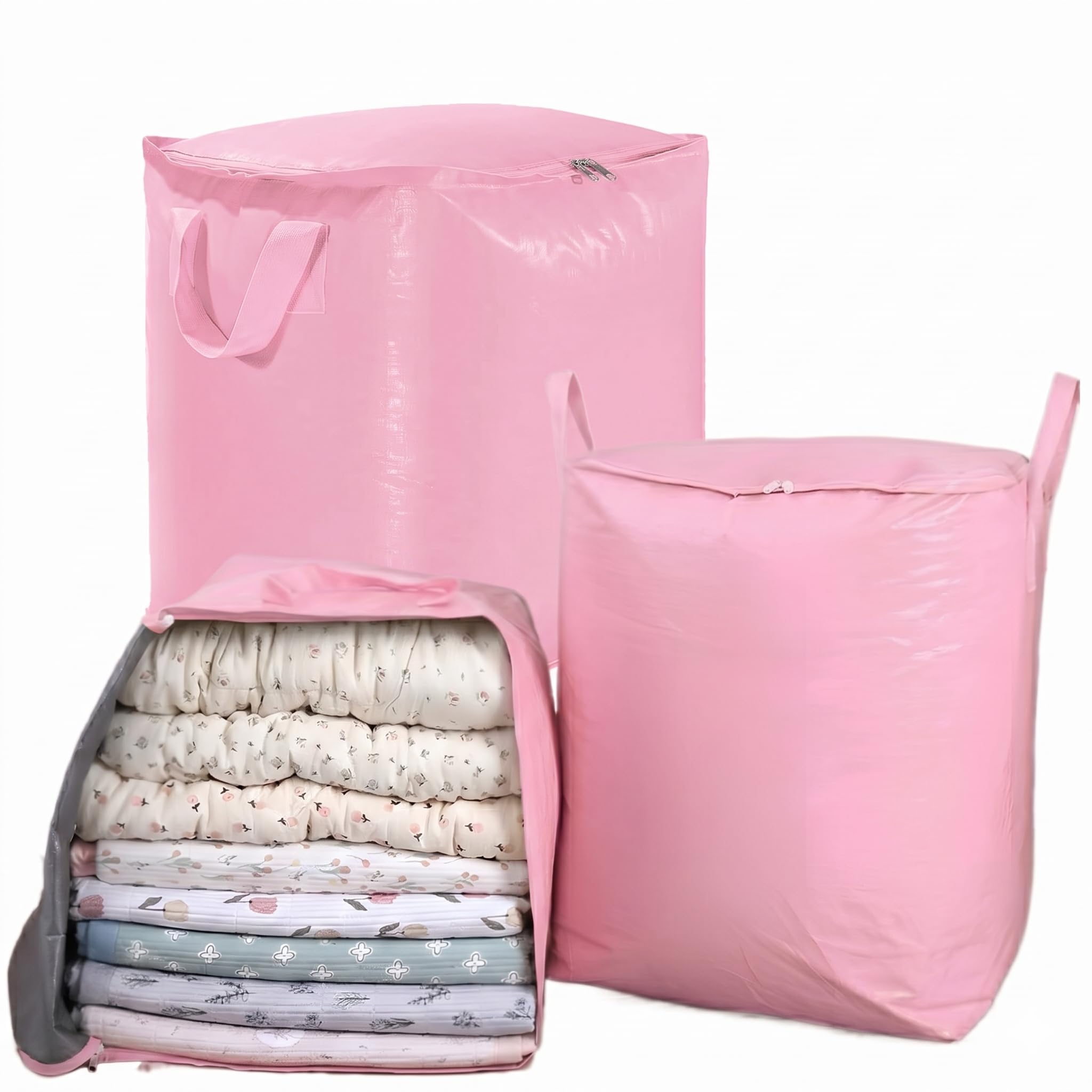 3-Pack 240l Large Moving Bags – Heavy Duty Waterproof Removal Bag with Double Zip Pulls,Ideal for Moving, College Dorms, Loft Storage, Camping,Toys or Holiday Decorations Pink