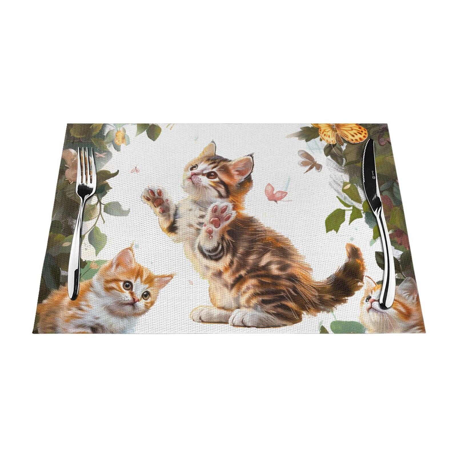 Sets de table en PVC résistant chaleur motif chat chaton lavable 6 pièces