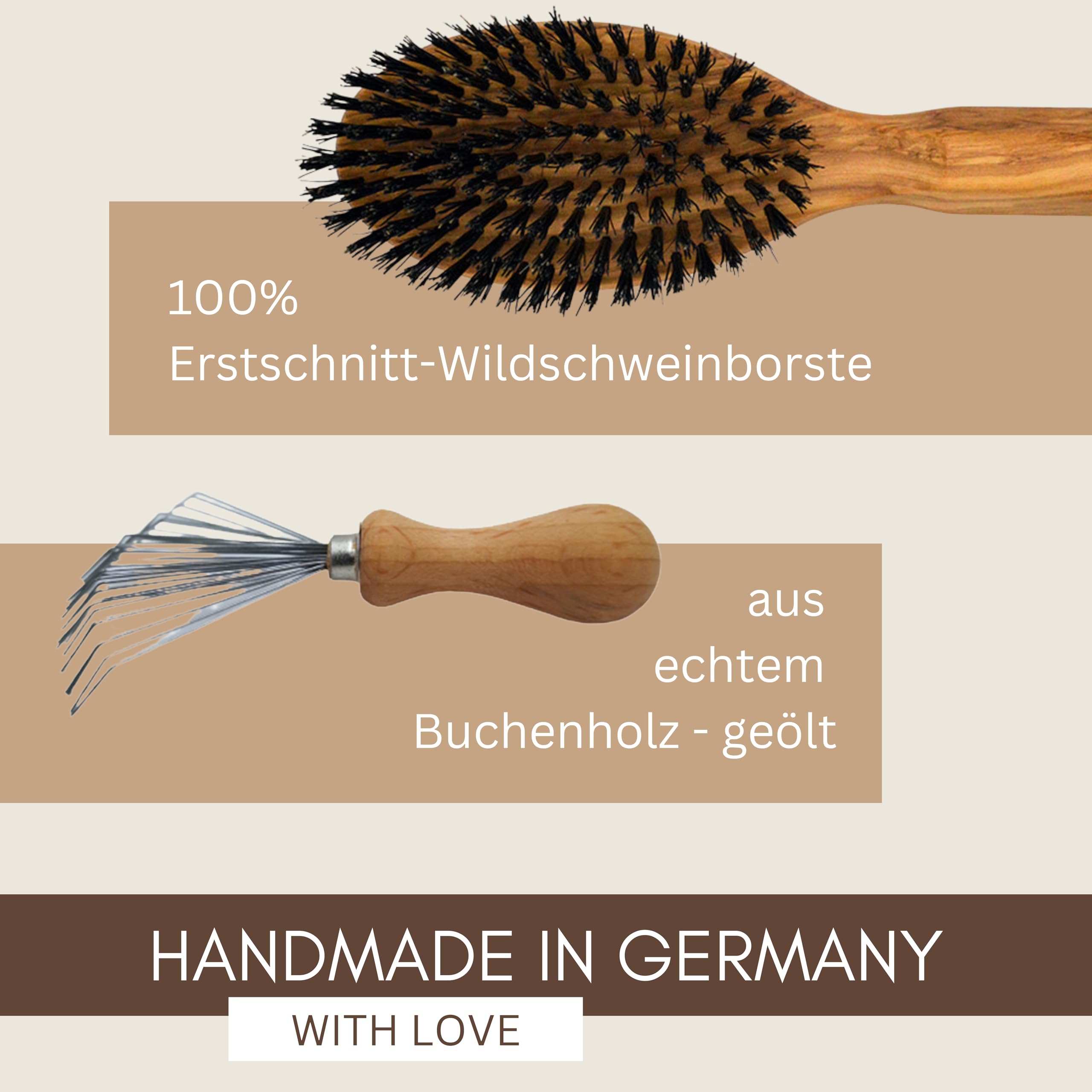 Thats me organic Spar Set Profi Haarbürste "Die Mediterrane" + Bürstenreiniger + 20 ml Pflege-Shampoo – Sleek Bun Bürste aus Wildschweinborsten, Haarbürstenreiniger und mildes Shampoo