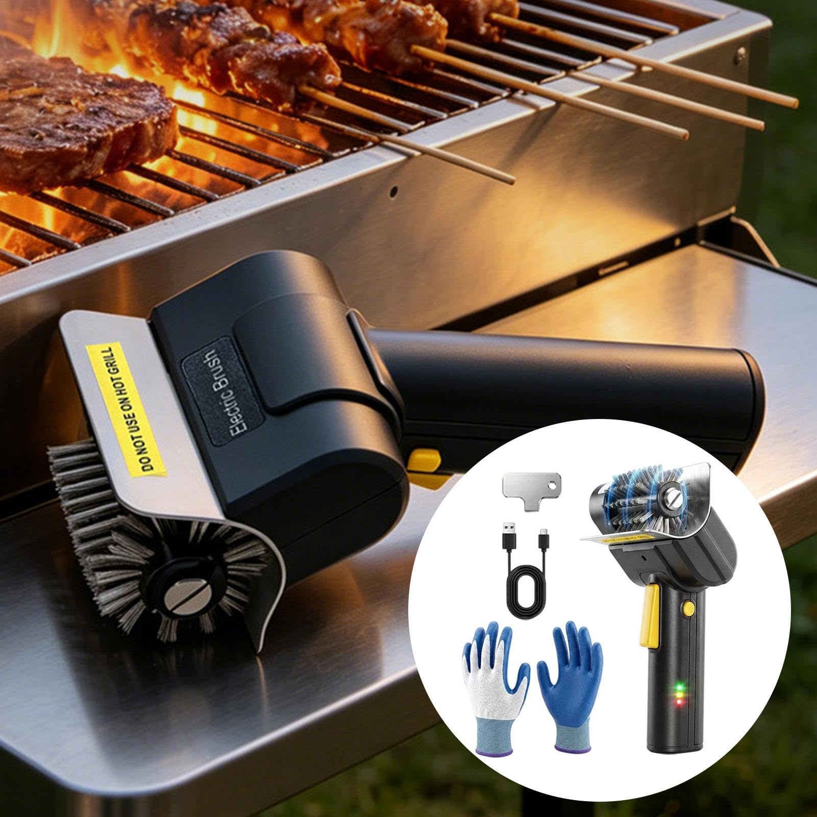 Spazzola Elettrica Per Griglia Barbecue Senza Fili 600 RPM Impugnatura | Spazzola Elettrica per Griglia da Esterno Per Casa Cucina Ristorante Campeggio Picnic Patio Balcone