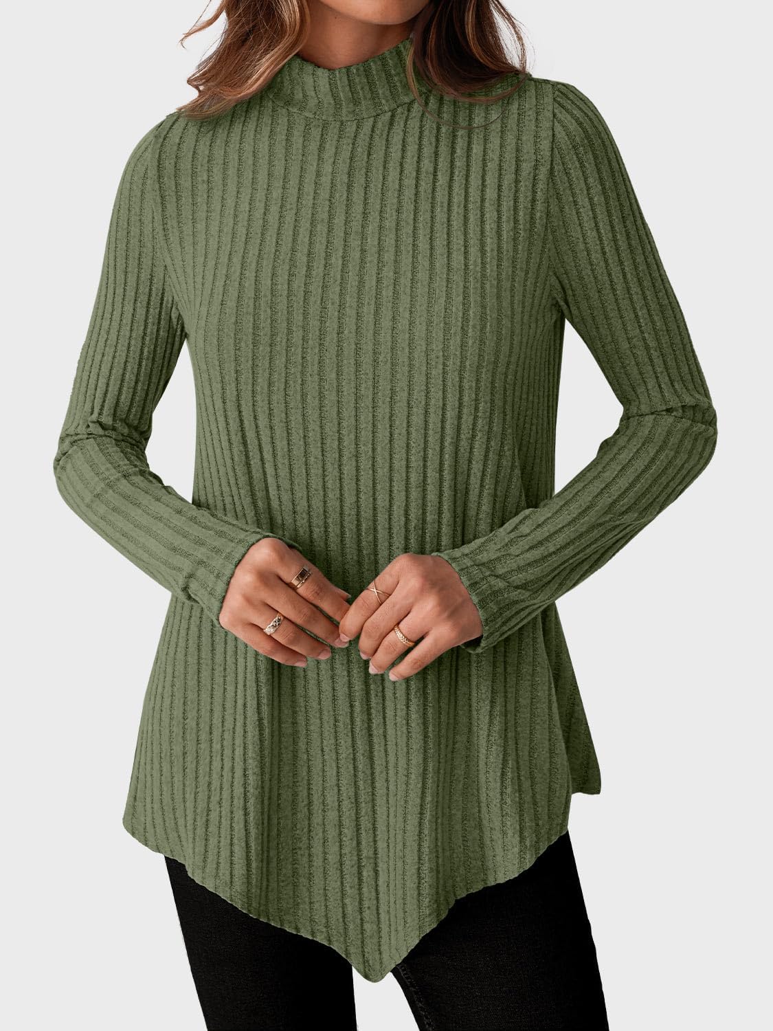 JUSTFASHIONNOW Mock Turtleneck Tops for Women Cozy Sweaters Trendy Long Sleeve Shirts Tunic Tops to Wear with Leggings - Image 2