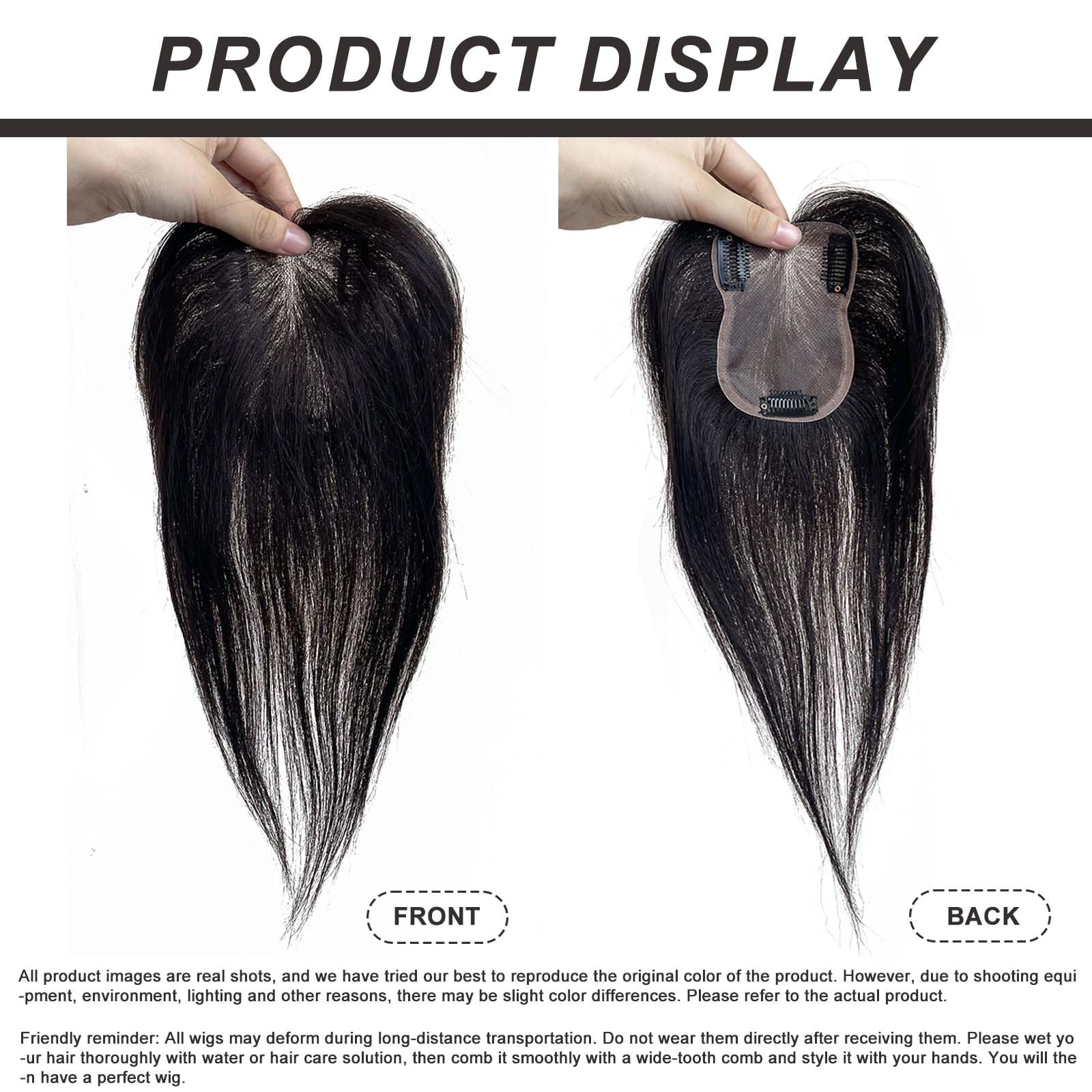 Toppers de cabello humano lacio para mujer con cabello fino, 3.1 x 4.7 pulgadas, hecho a mano, base de encaje mono, piezas de cabello de 10 pulgadas con clip en la parte superior para uso