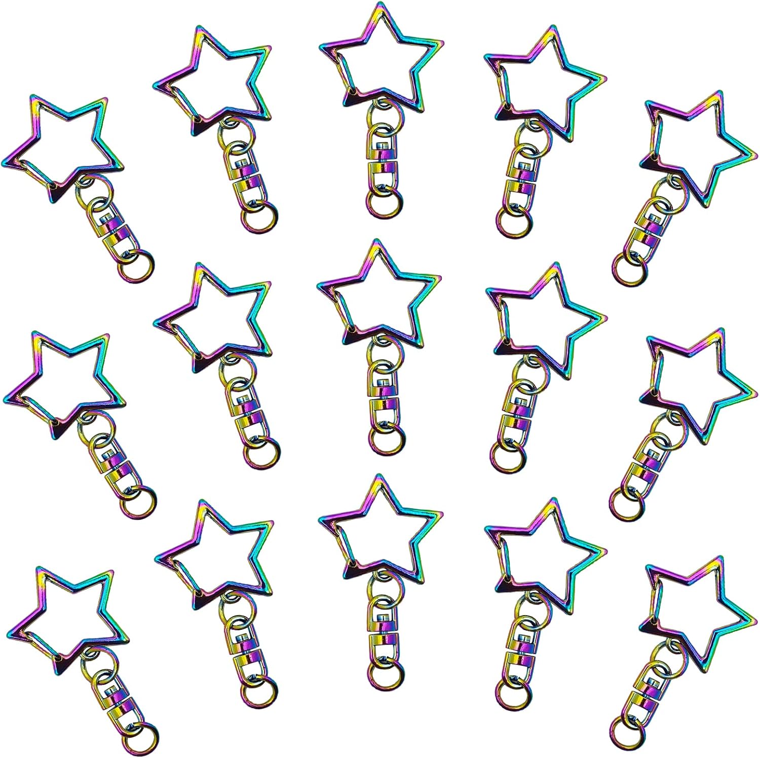 30pcs Star Shaped Spring Snap Keychain Clip,Metal Swivel Clasp Snap Hook Key Ring with Chain Hanging Buckle with Open Jump Ring Connector for DIY Crafts Key Ring Making,Bag Accessories(Rainbow)