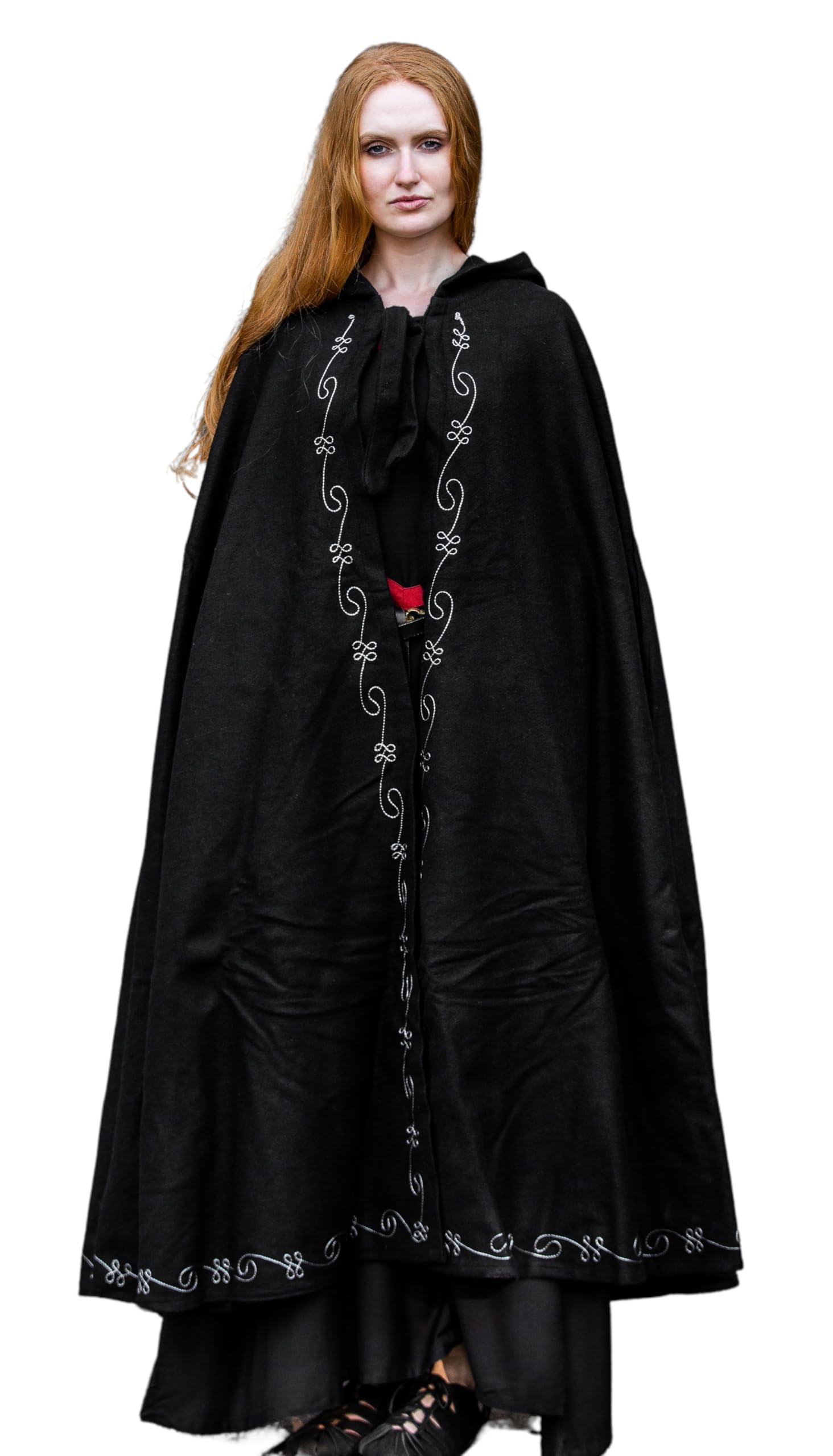 Leonardo Carbone® Mantello unisex medievale in lana con ricamo Alma – abbigliamento medievale da donna e da uomo, capo uomo, costume hobbit, abbigliamento LARP, vichingo, cosplay, Halloween