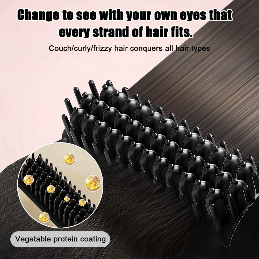 Hair Straightener Brush, Mesen Straightening Comb with Negative Ions for Women, 20s Fast Heating & 4 Temp Settings & Anti-Scald, Anti-Frizz Ceramic Hot Brush to Smooth Hair with Temp Display, Black - Image 2