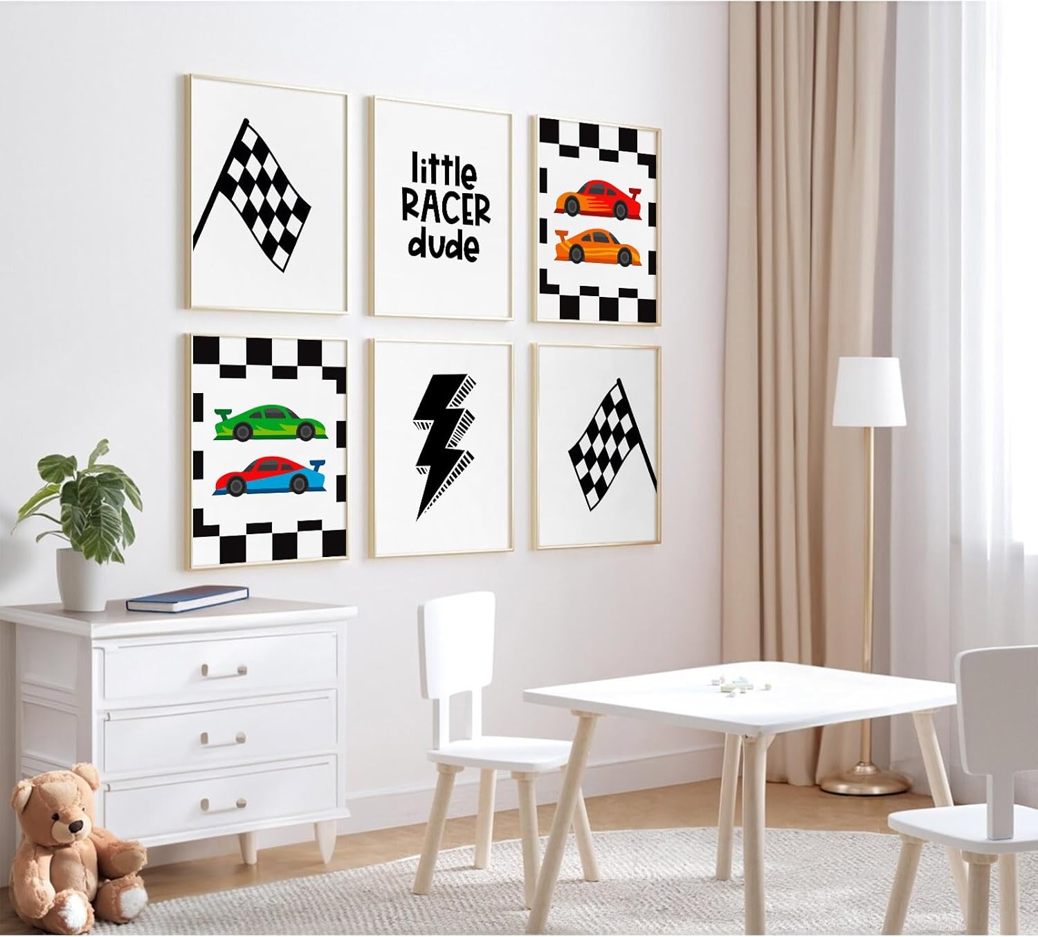 Tanmart Race Car Wall Art Pictures Boys Room Wall Decor Nursery Toddler Canvas Wall Art Kids Playroom Art Prints Boys Race Car Poster Nursery Artwork Set of 6 for Bedroom 12x16 Inch Unframed