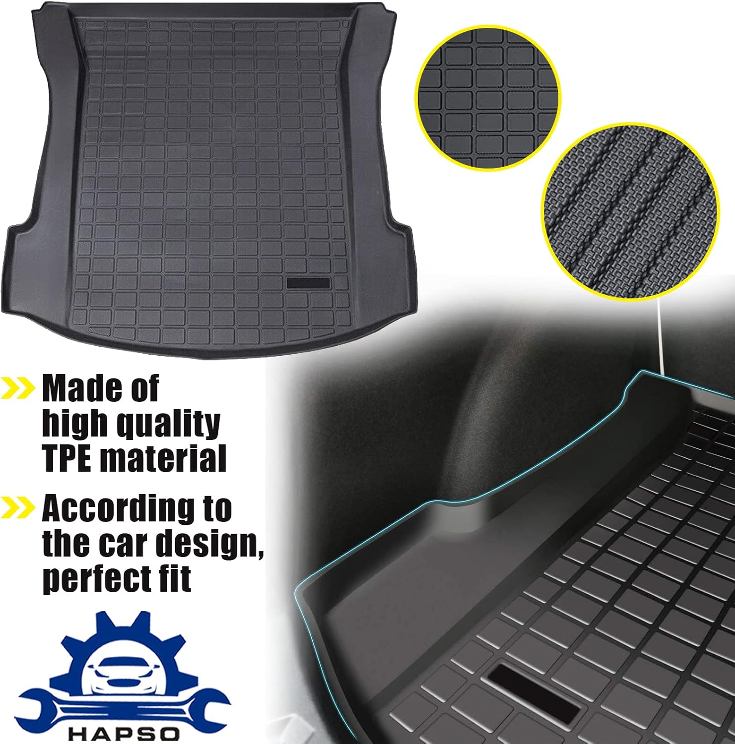 Rear Trunk Floor Mat Storage Cargo Liner Mat Fit for Tesla Model 3 2017-2021 TPE Sturdy Tray Mat All-Protection All Weather Waterproof Mat Accessories
