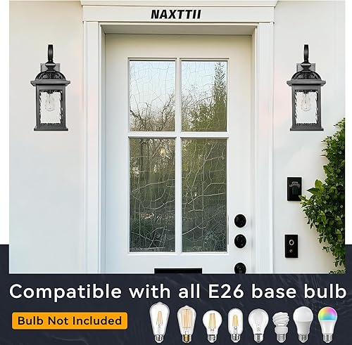 Miniatura 6 de Luces de porche para exteriores, montaje en pared, lámparas de pared negras mate para exteriores con vidrio ondulado de agua de 15 pulgadas,