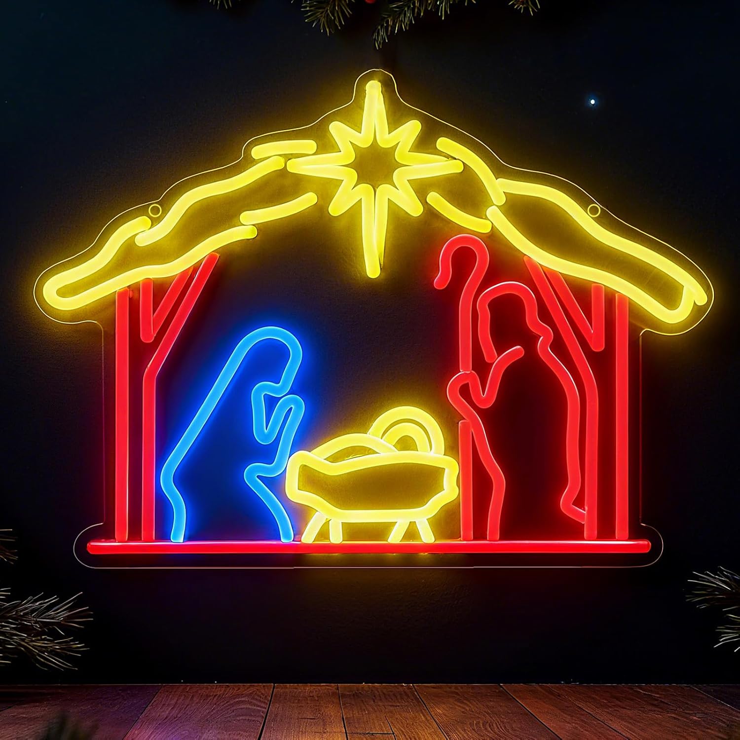 Retisee Christmas Neon Sign Lighted Nativity Scene Neon LED Sign Colorful Light up Jesus Lights Nativity Wall Window Decor for Bedroom Christmas Party Birthday Gifts