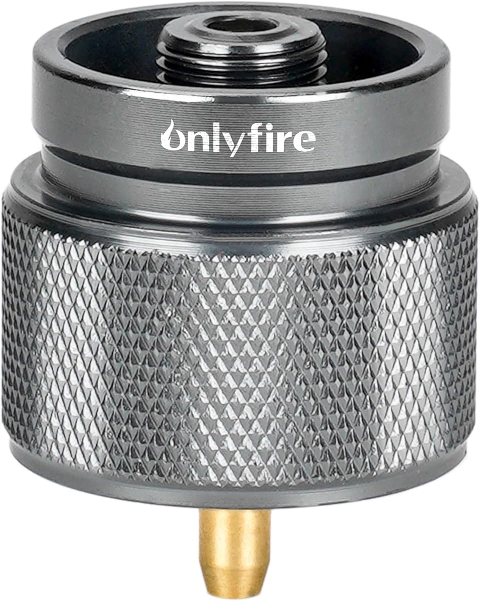 ONLYFIRE OUTDOOR LIVING Camping Stove Adapter, Backpacking Stove Convert Connector 1LB Propane Small Tank Input EN417 Lindal Valve Output, Camp Fuel Adapter for Backpack Hiking, 1 Pack, GS316